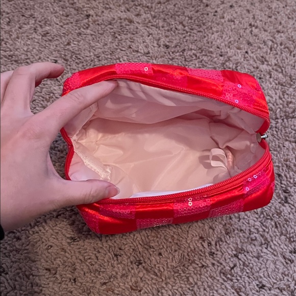 🌟5/$25 Sale🌟 Ulta Beauty Cosmetic Case Pink Orange Sequin Zipper Makeup Bag New - Picture 7 of 13